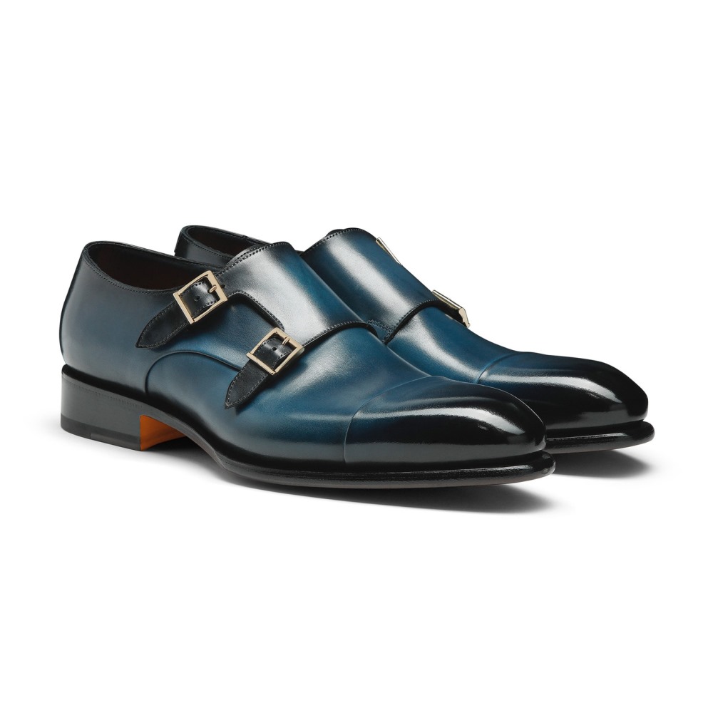 Doppia fibbia da uomo in pelle blu - Blu