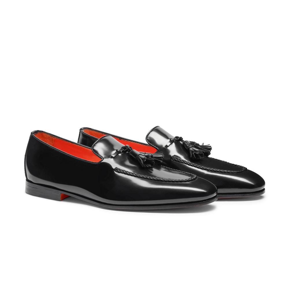 Mocassino con nappe da uomo in pelle nero - Nero