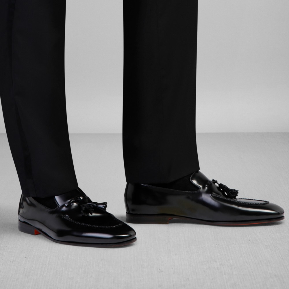 Mocassino con nappe da uomo in pelle nero - Nero