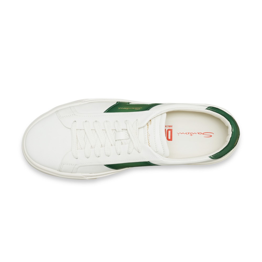 Double buckle sneaker da uomo in pelle bianca e verde - Verde