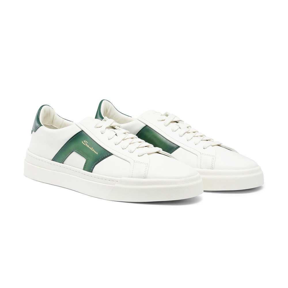 Double buckle sneaker da uomo in pelle bianca e verde - Verde