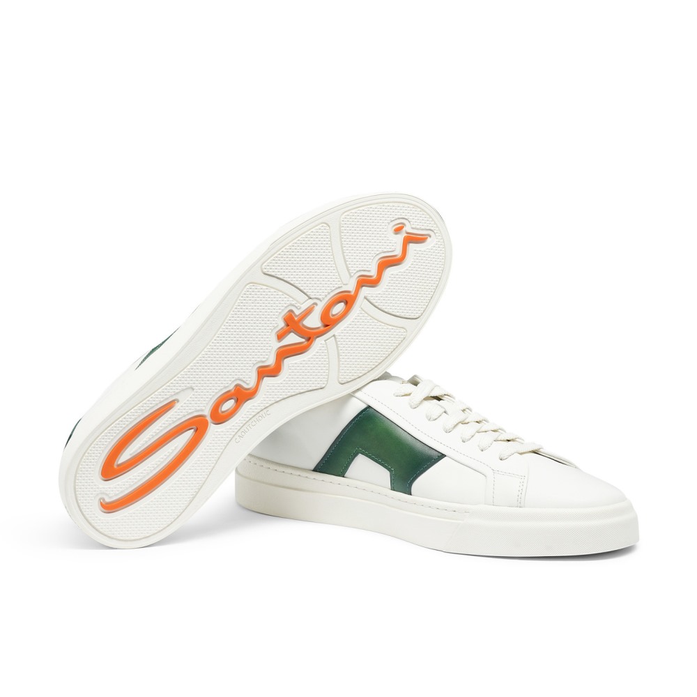 Double buckle sneaker da uomo in pelle bianca e verde - Verde