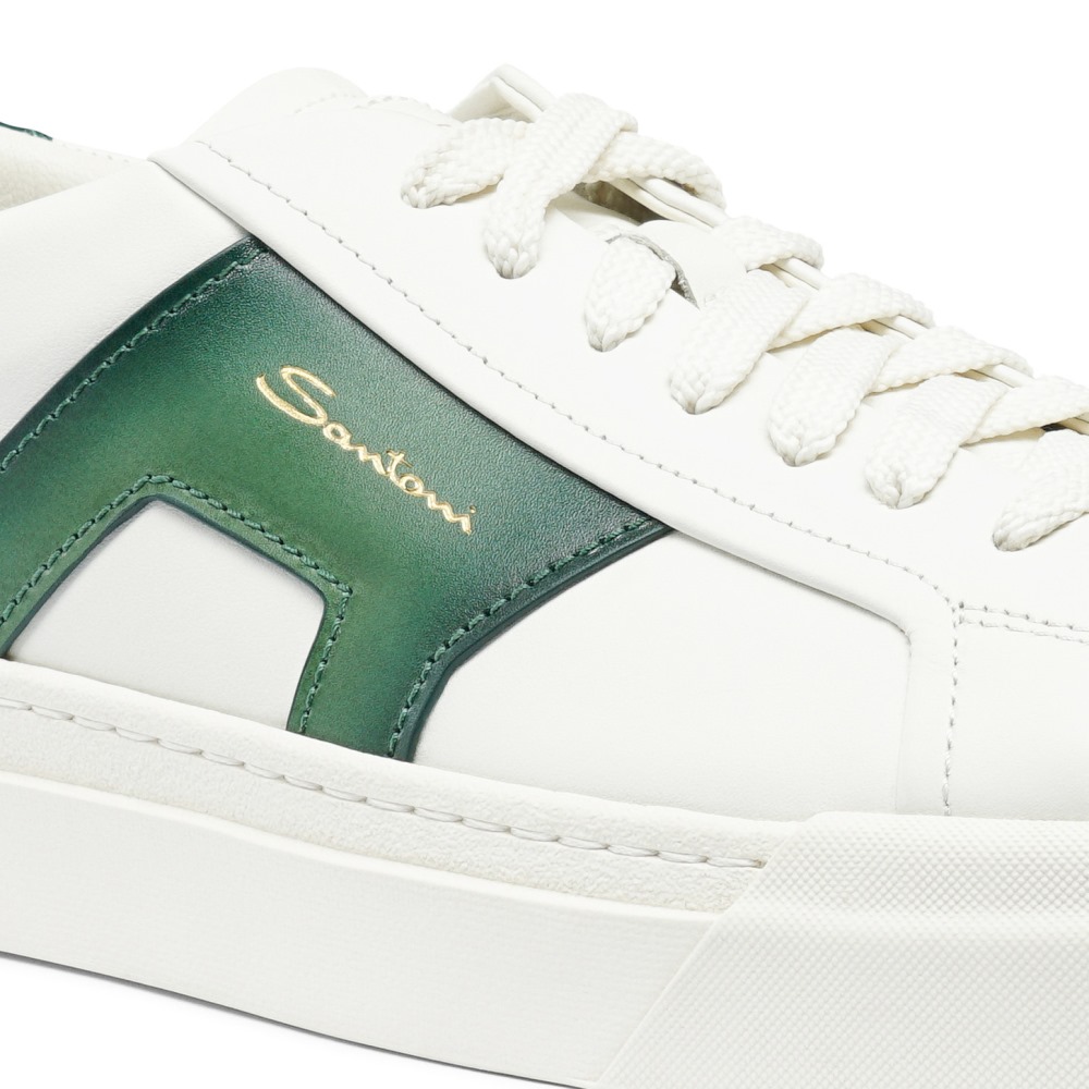 Double buckle sneaker da uomo in pelle bianca e verde - Verde