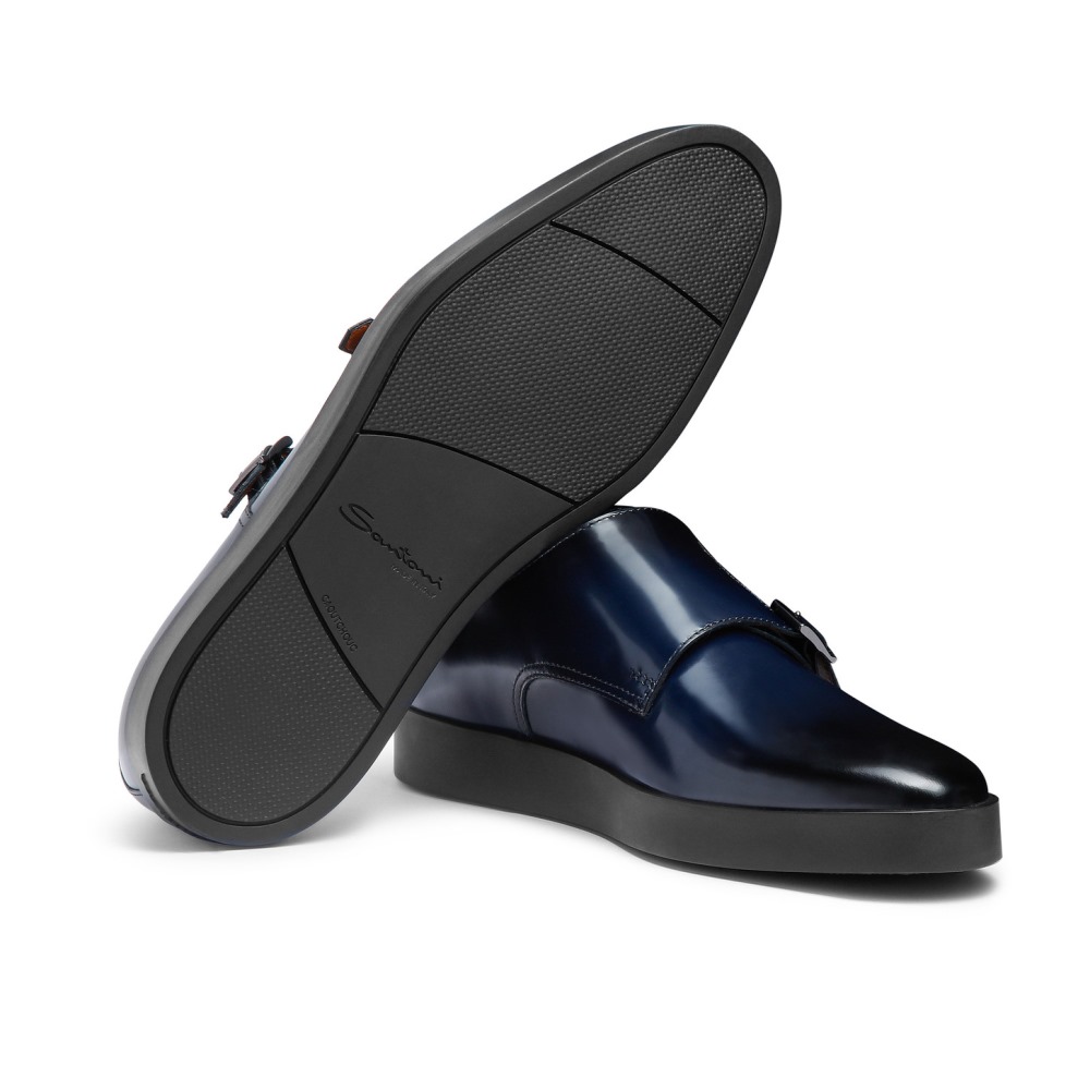 Doppia fibbia da uomo in pelle lucida blu - Blu