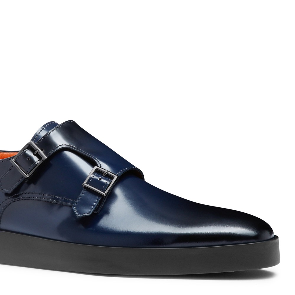 Doppia fibbia da uomo in pelle lucida blu - Blu