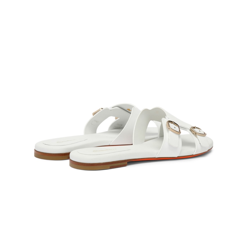 Sandalo slide Didi con doppia fibbia da donna in pelle bianca - Bianco