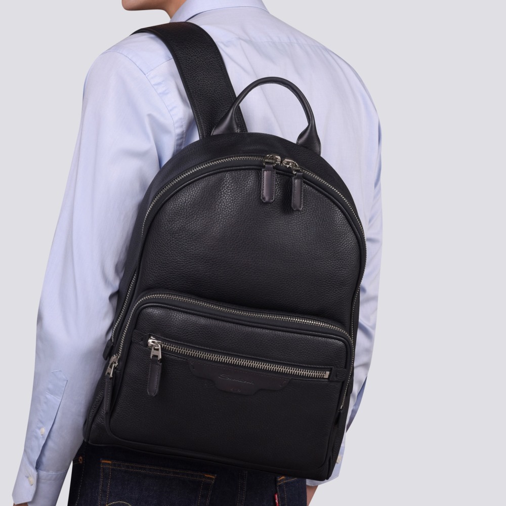 Zaino in pelle bottalata nera - Nero