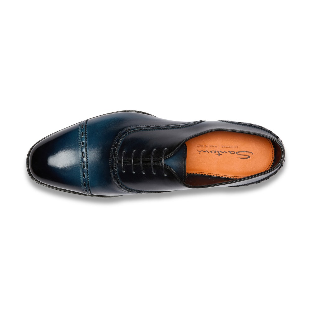 Stringata Oxford da uomo in pelle blu - Blu