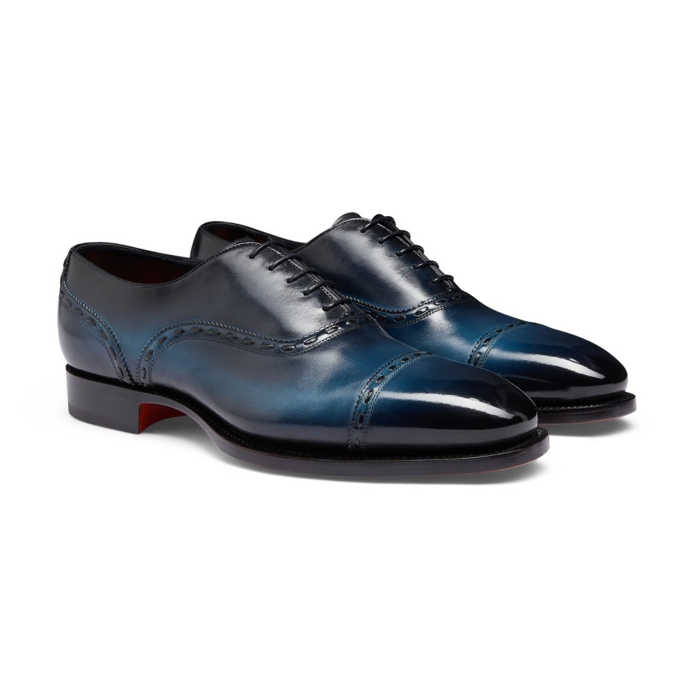 Stringata Oxford da uomo in pelle blu - Blu