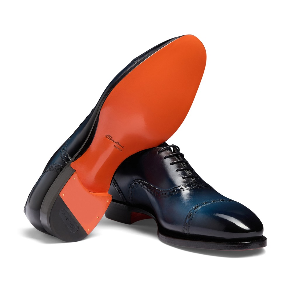 Stringata Oxford da uomo in pelle blu - Blu