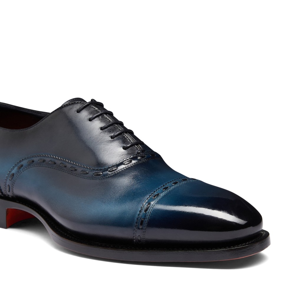 Stringata Oxford da uomo in pelle blu - Blu