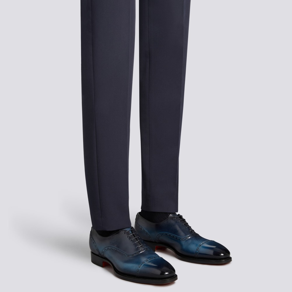 Stringata Oxford da uomo in pelle blu - Blu