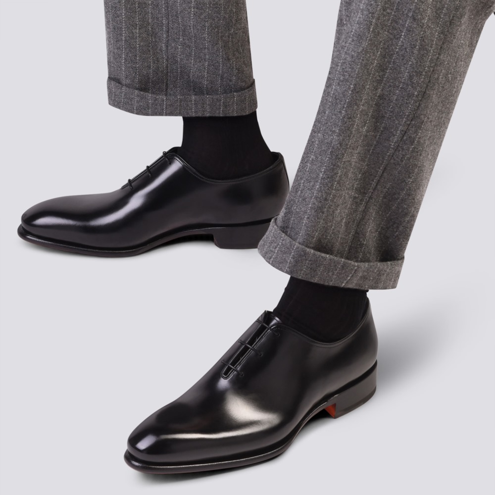 Stringata oxford da uomo in pelle anticata nera - Nero
