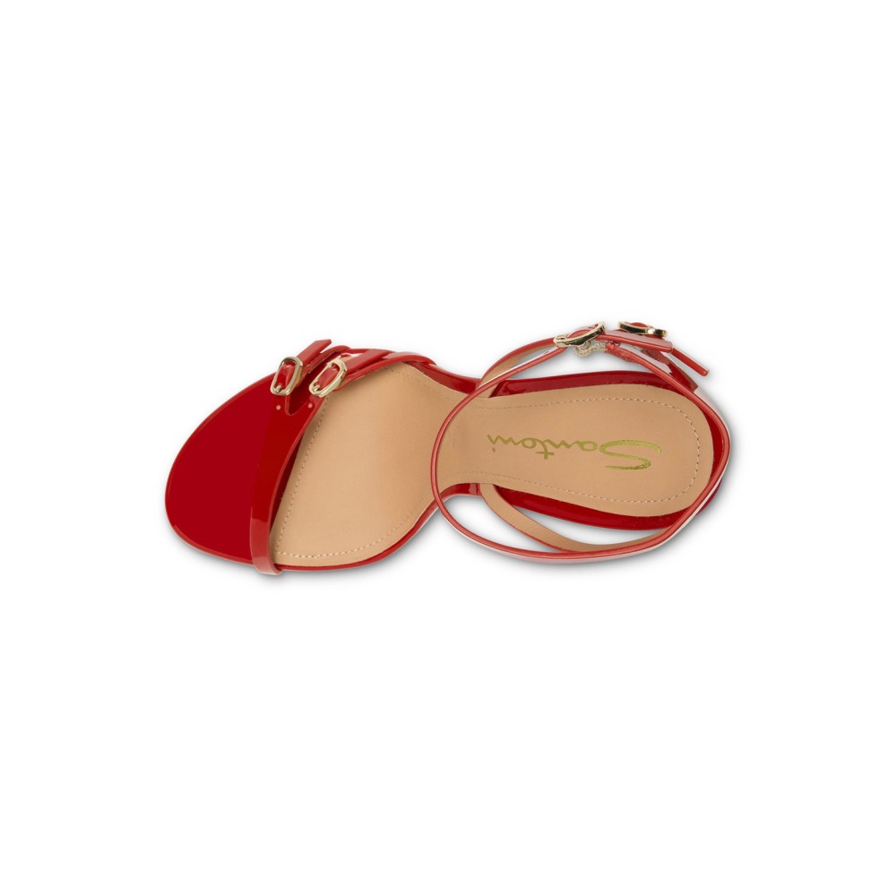 Sandalo tacco alto da donna in vernice rossa - Rosso