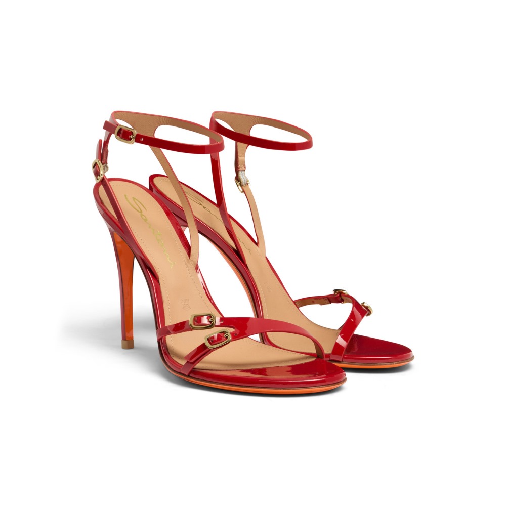 Sandalo tacco alto da donna in vernice rossa - Rosso