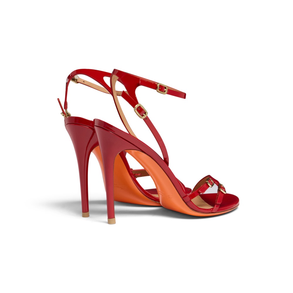 Sandalo tacco alto da donna in vernice rossa - Rosso