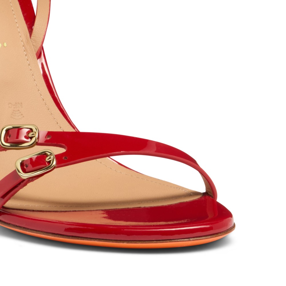 Sandalo tacco alto da donna in vernice rossa - Rosso