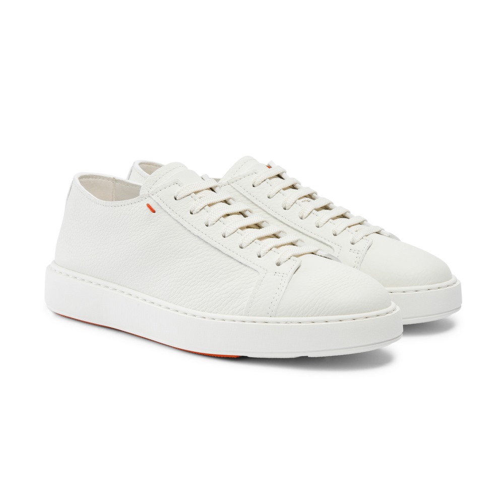 Sneaker da uomo in pelle bottalata bianca - Bianco