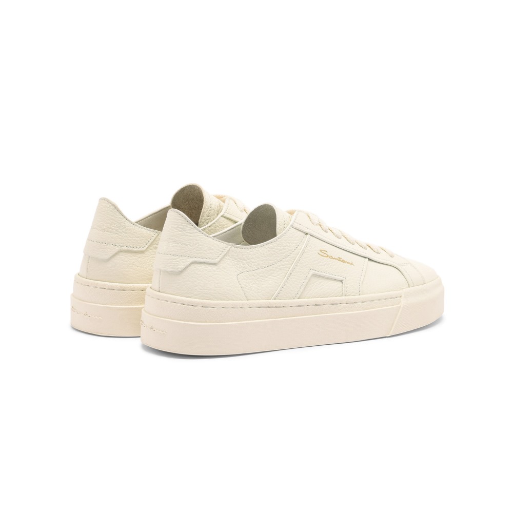 Double Buckle Sneaker da donna in pelle bottalata bianca - Bianco