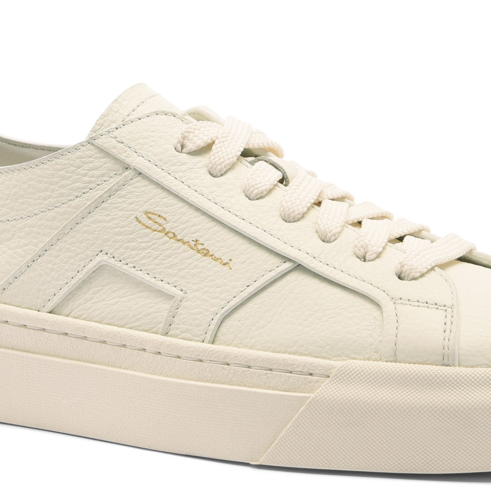 Double Buckle Sneaker da donna in pelle bottalata bianca - Bianco