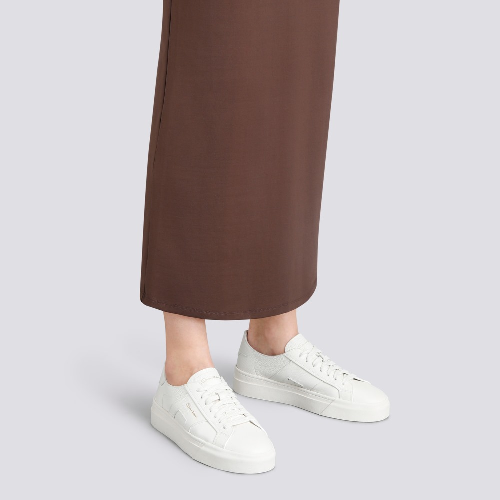 Double Buckle Sneaker da donna in pelle bottalata bianca - Bianco
