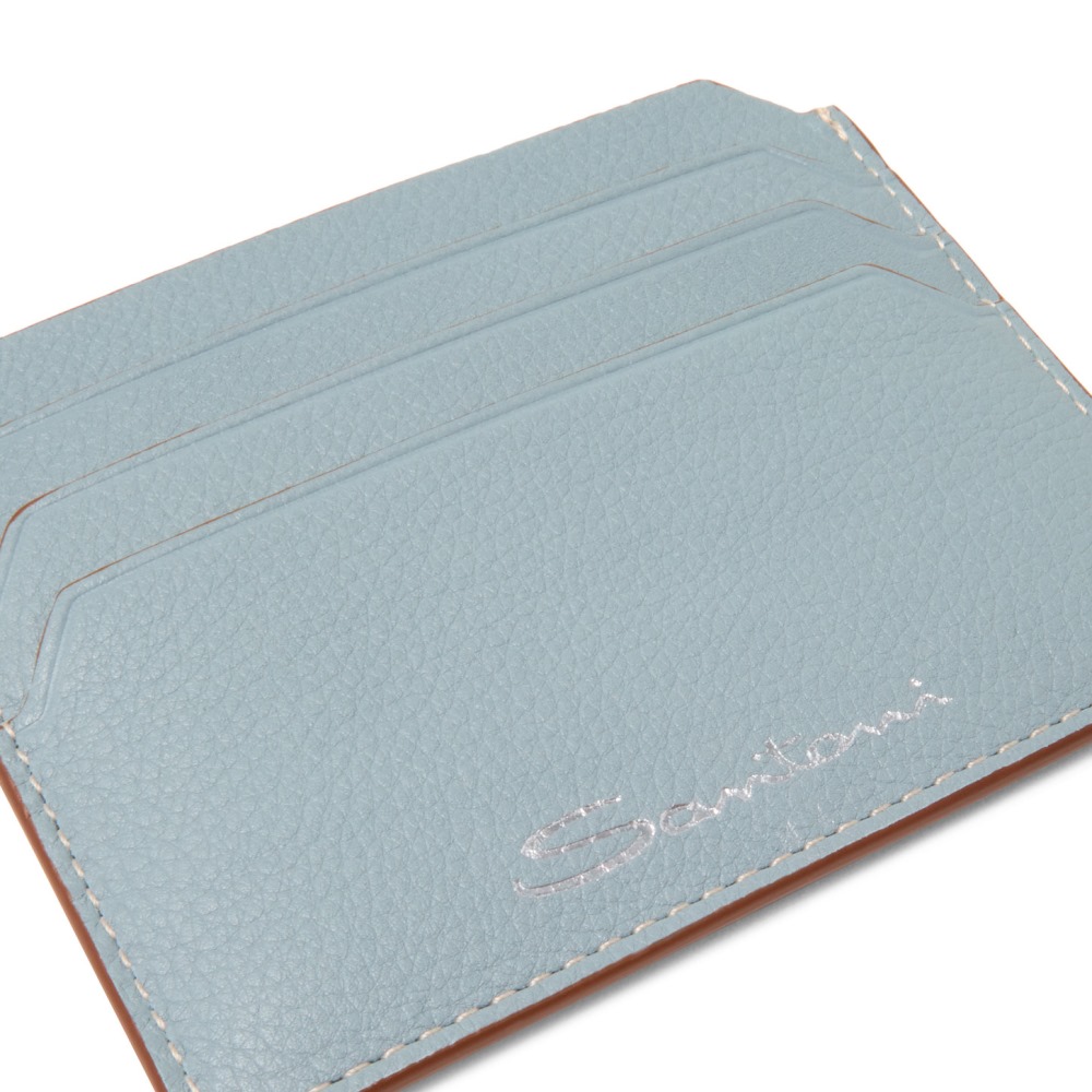 Porta carte di credito in pelle bottalata azzurra - Azzurro