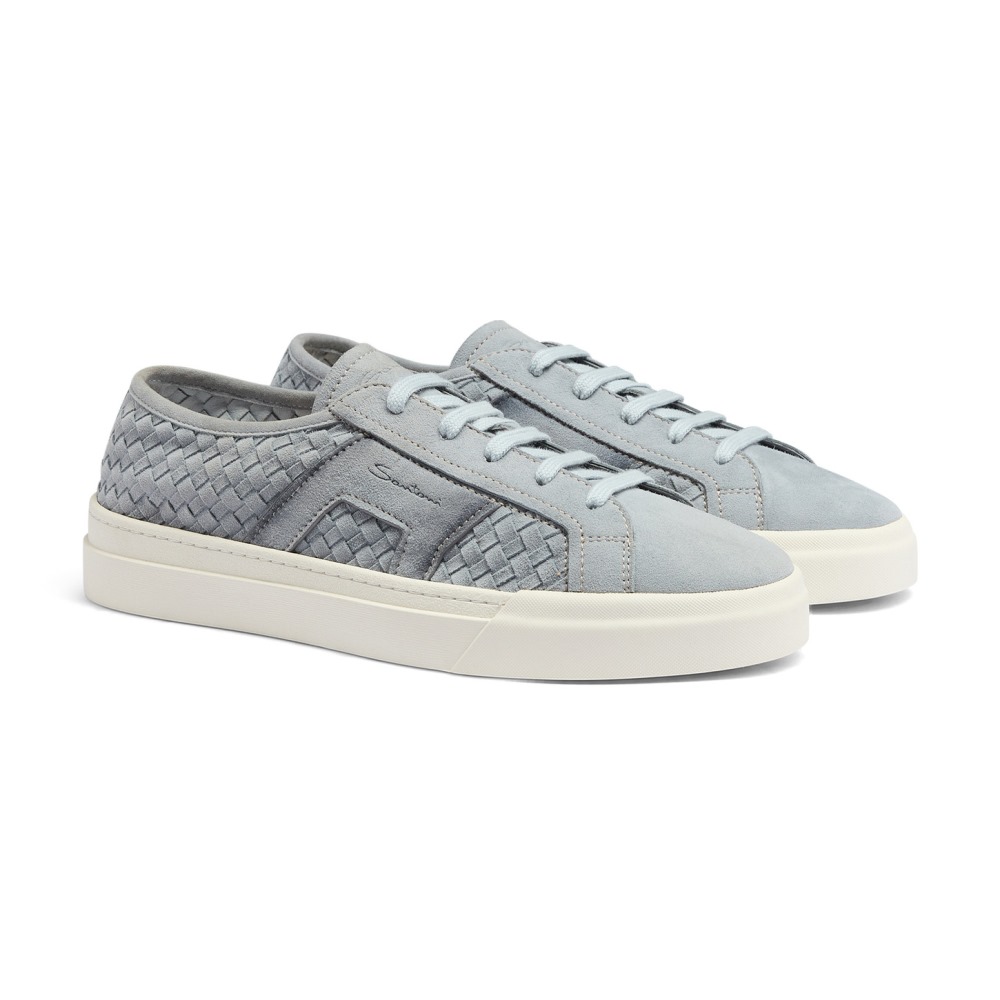 Double Buckle Sneaker da uomo in suede intrecciato azzurro - Azzurro