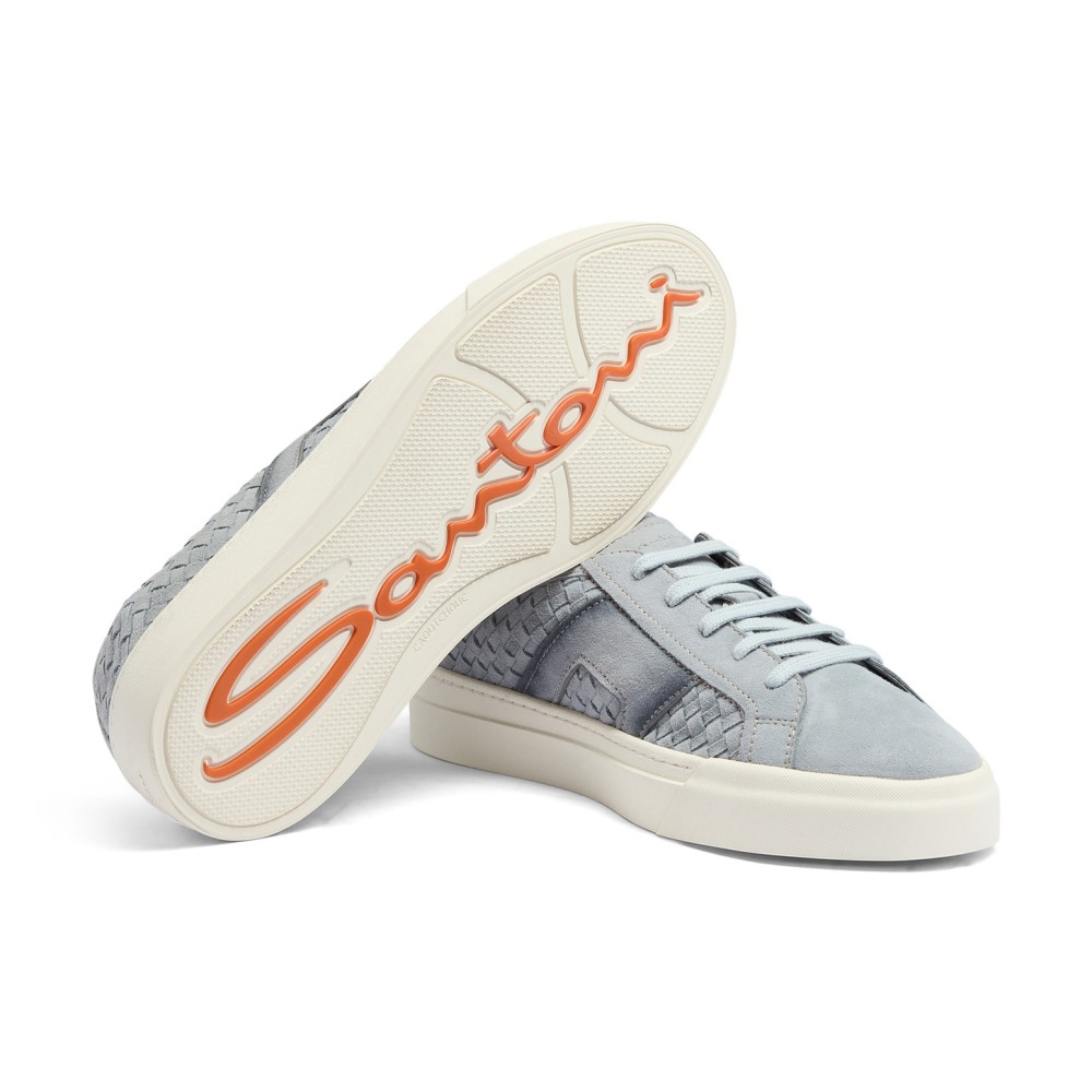 Double Buckle Sneaker da uomo in suede intrecciato azzurro - Azzurro