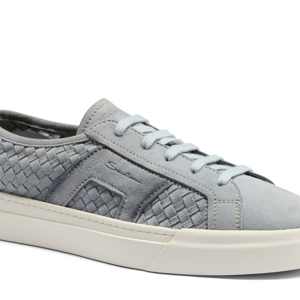 Double Buckle Sneaker da uomo in suede intrecciato azzurro - Azzurro