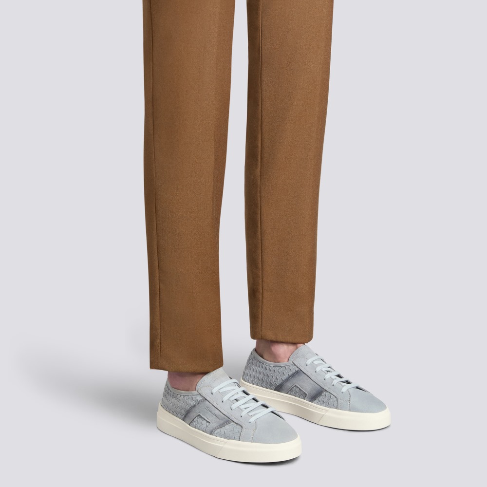 Double Buckle Sneaker da uomo in suede intrecciato azzurro - Azzurro