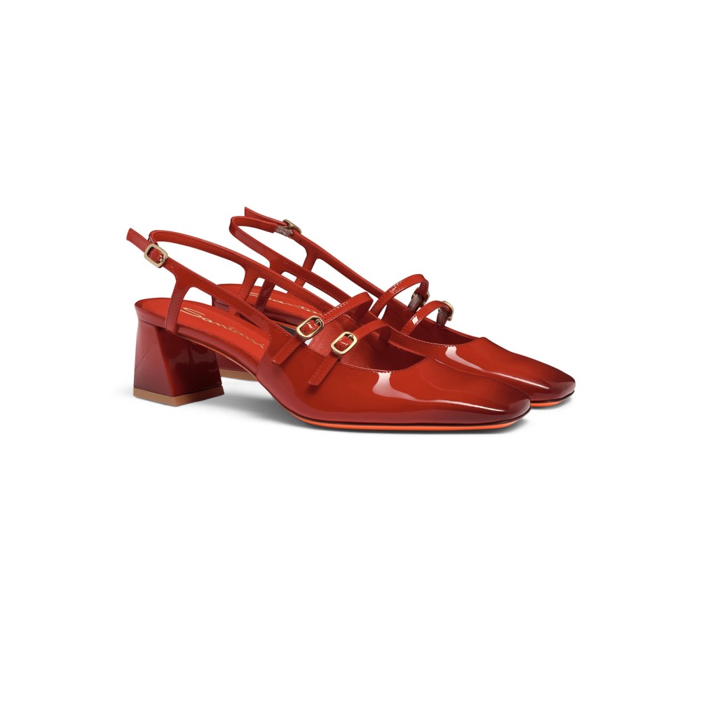 Slingback tacco medio da donna in vernice rossa - Rosso