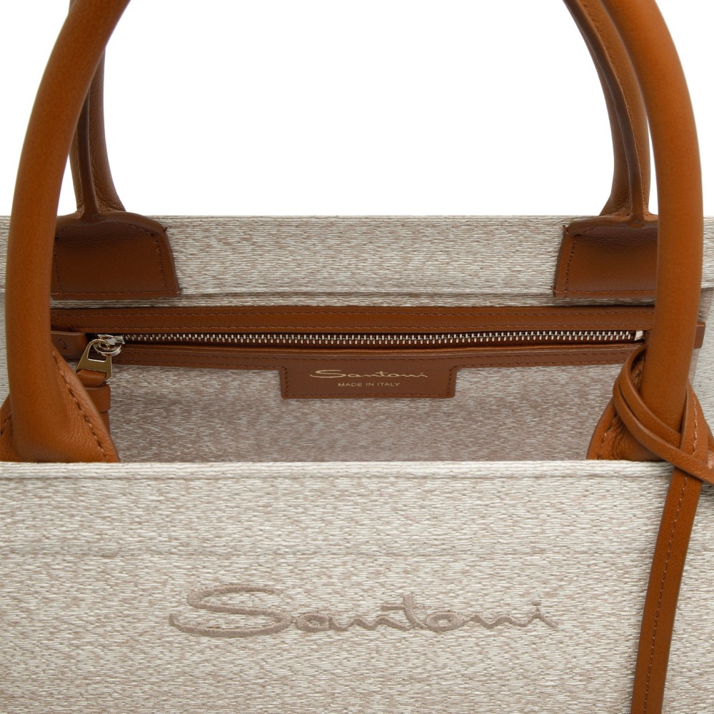 Shopping bag in tessuto beige - Naturale