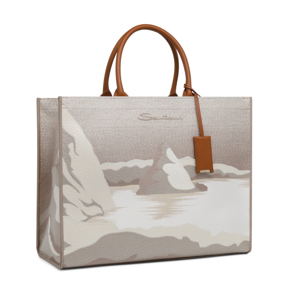 Shopping bag in tessuto beige - Naturale