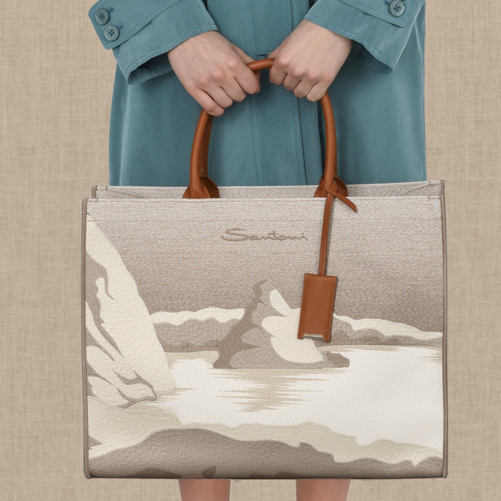 Shopping bag in tessuto beige - Naturale