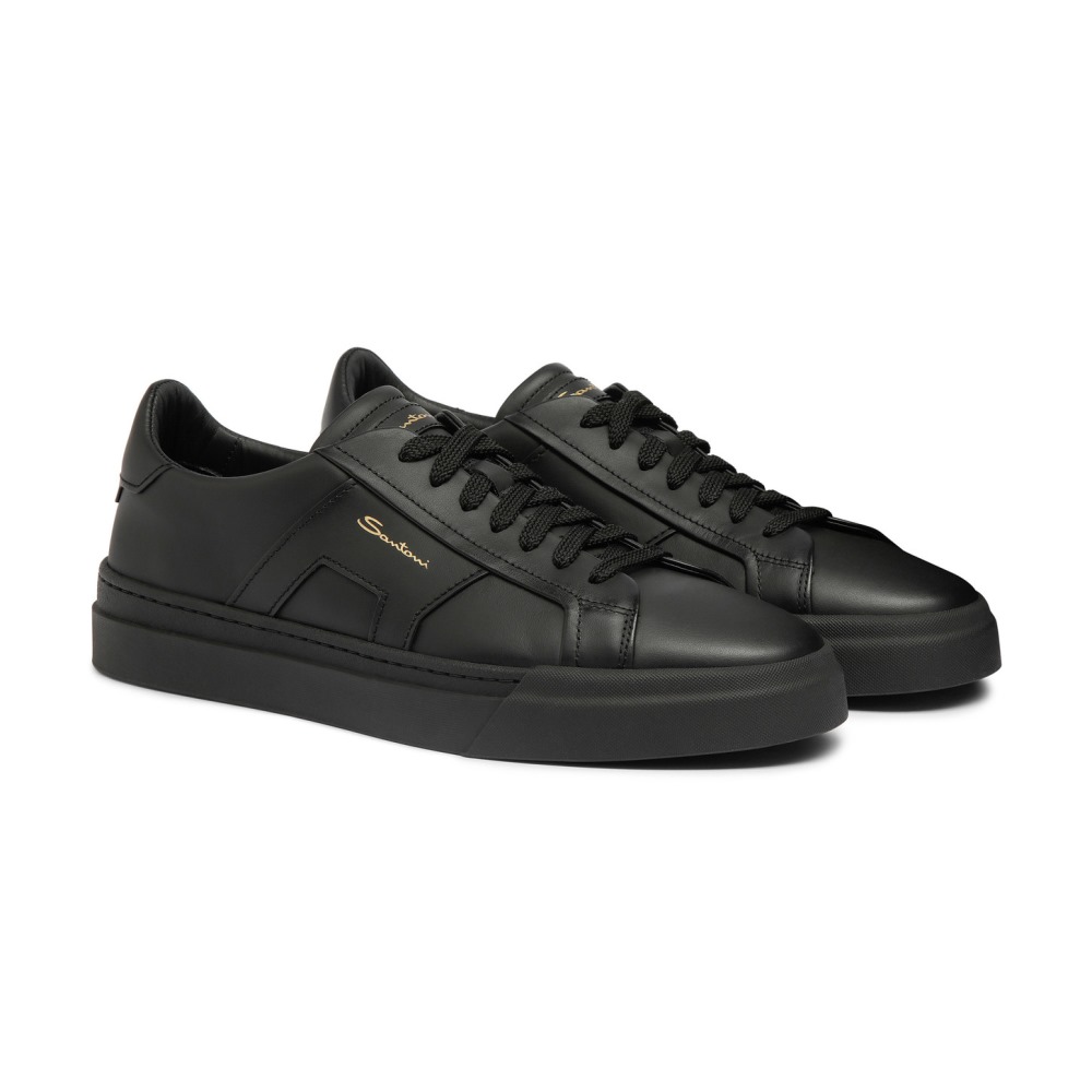 Double buckle sneaker da uomo in pelle nera - Nero