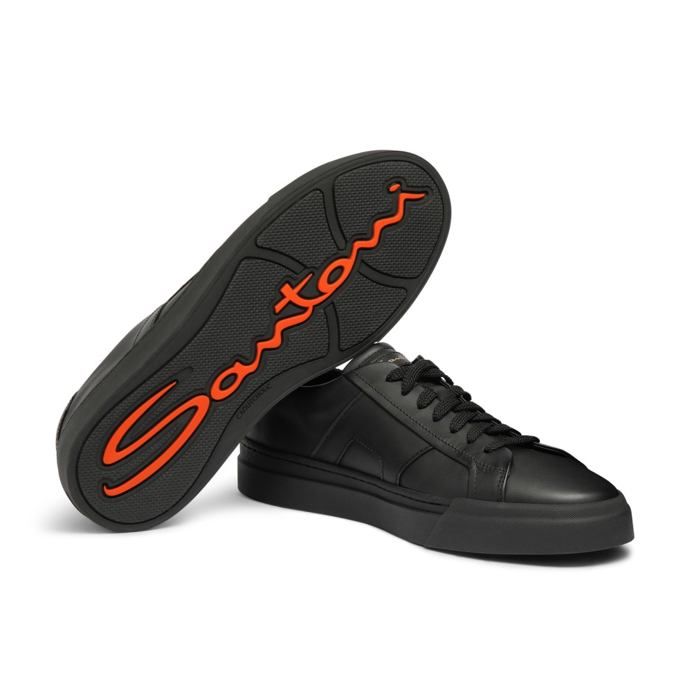 Double buckle sneaker da uomo in pelle nera - Nero