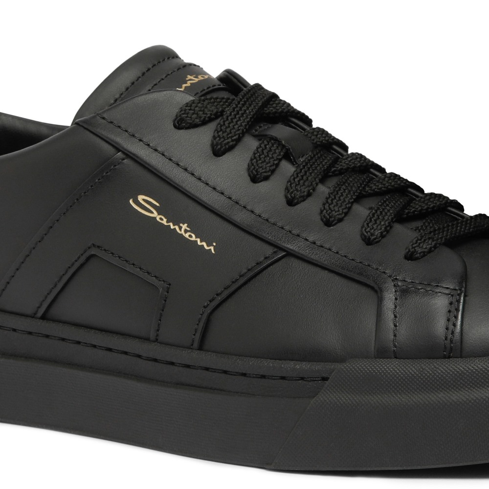Double buckle sneaker da uomo in pelle nera - Nero