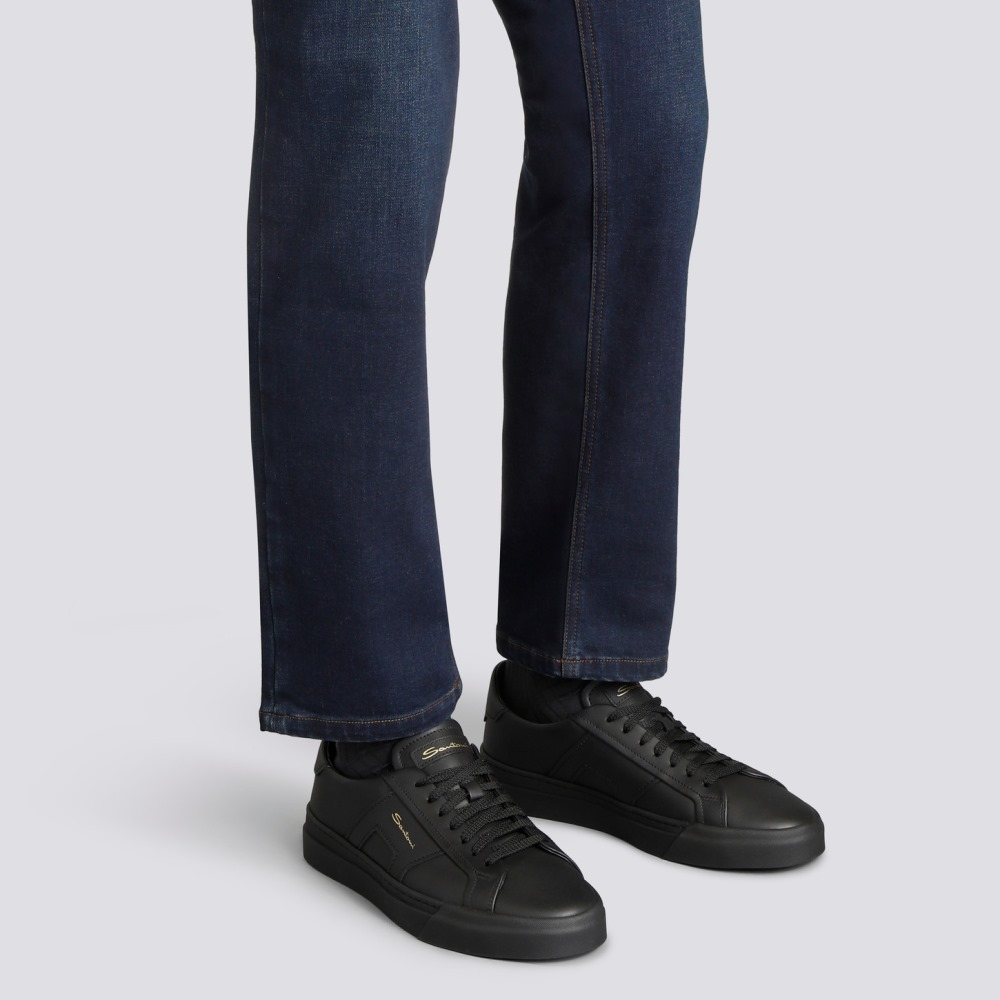 Double buckle sneaker da uomo in pelle nera - Nero
