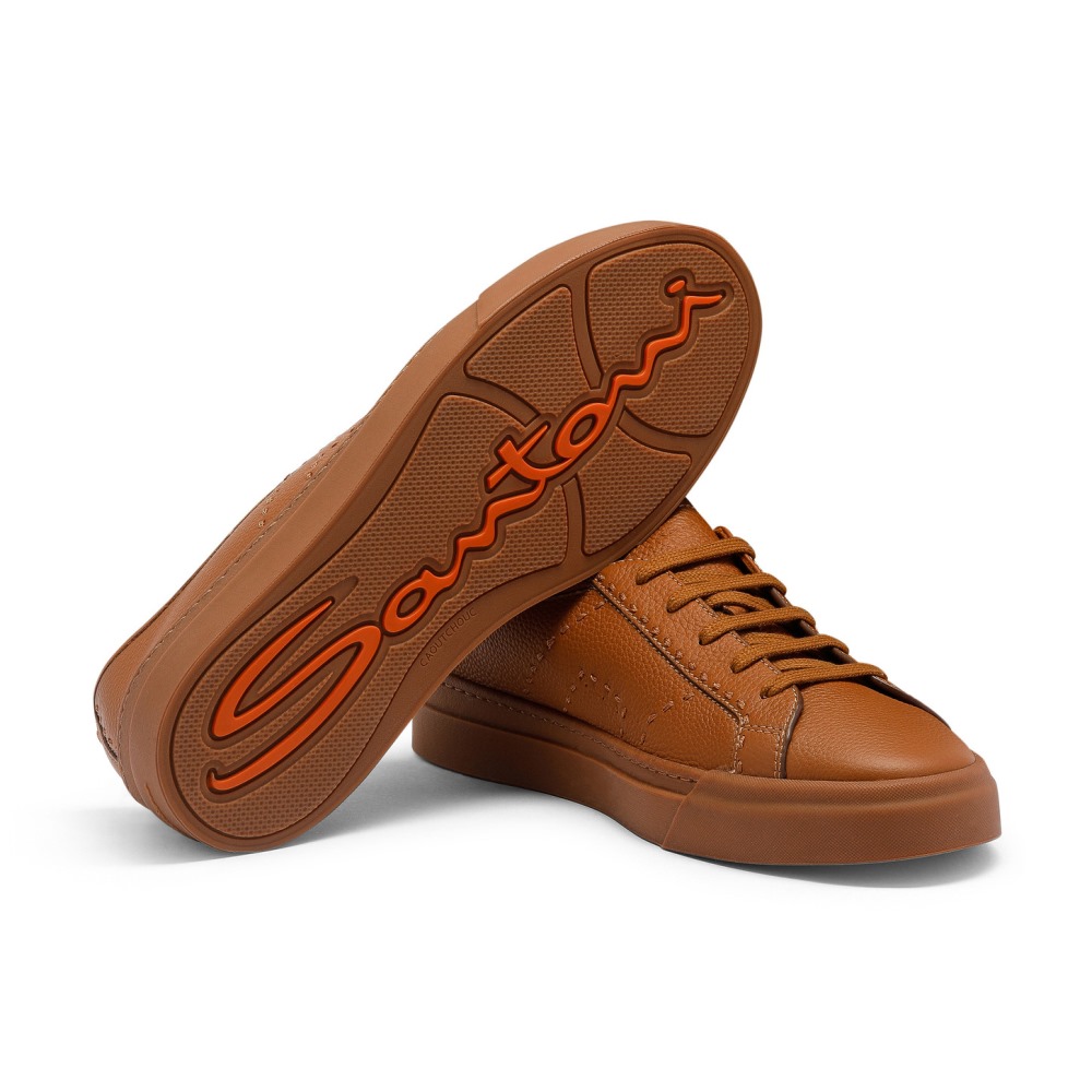 Double Buckle Sneaker da uomo in pelle bottalata marrone - Marrone chiaro