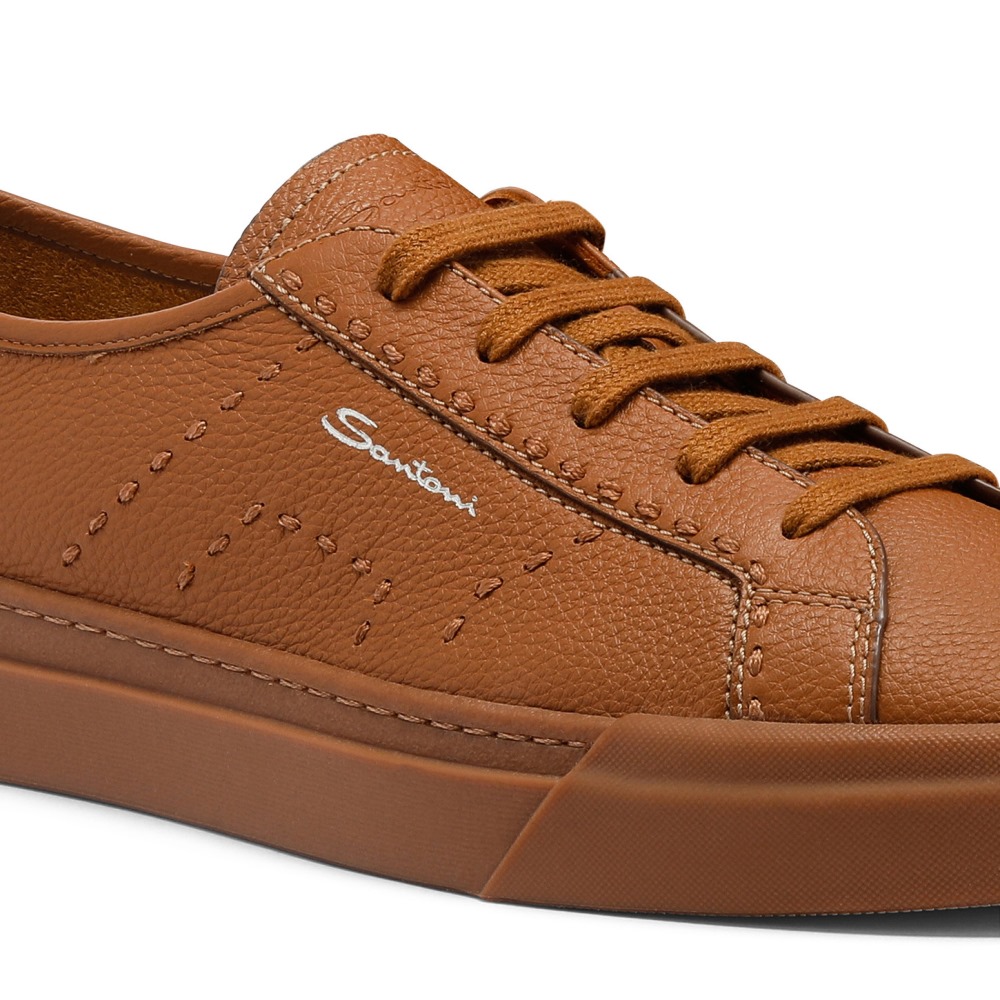 Double Buckle Sneaker da uomo in pelle bottalata marrone - Marrone chiaro