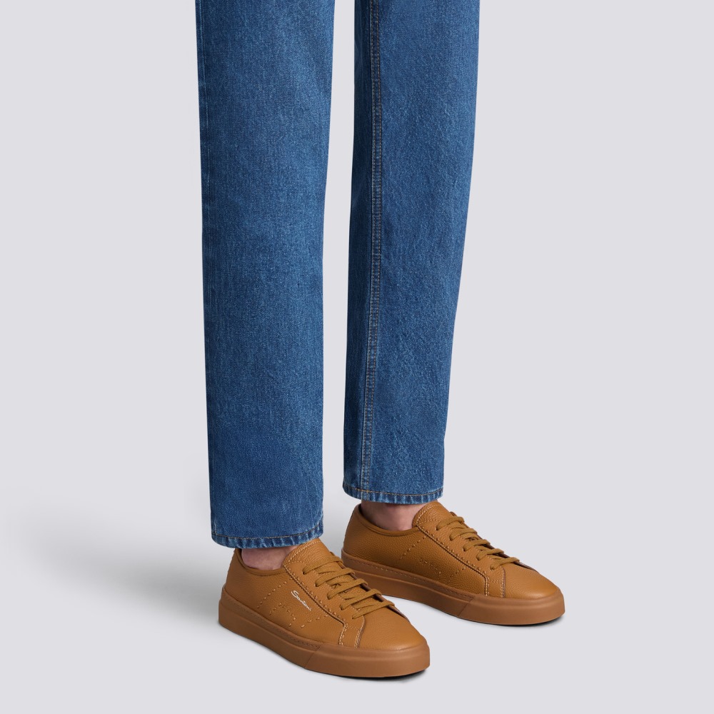 Double Buckle Sneaker da uomo in pelle bottalata marrone - Marrone chiaro