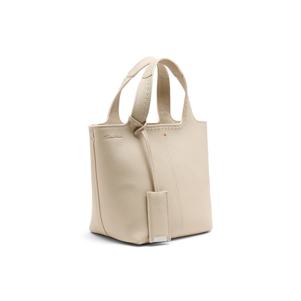 Borsa a mano in pelle bottalata beige - Naturale