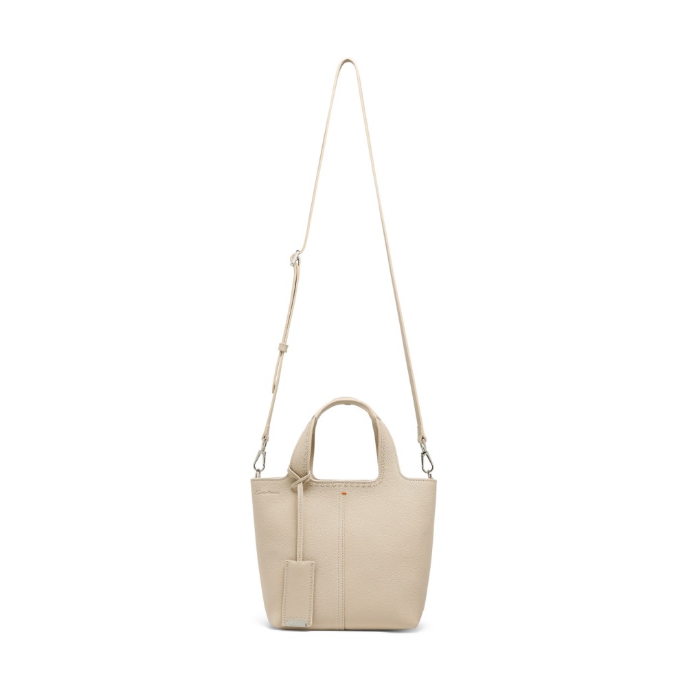 Borsa a mano in pelle bottalata beige - Naturale