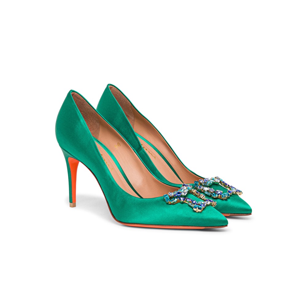 Décolletés tacco alto Santoni Sibille da donna in satin verde - Verde