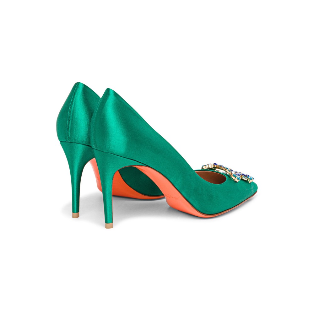 Décolletés tacco alto Santoni Sibille da donna in satin verde - Verde