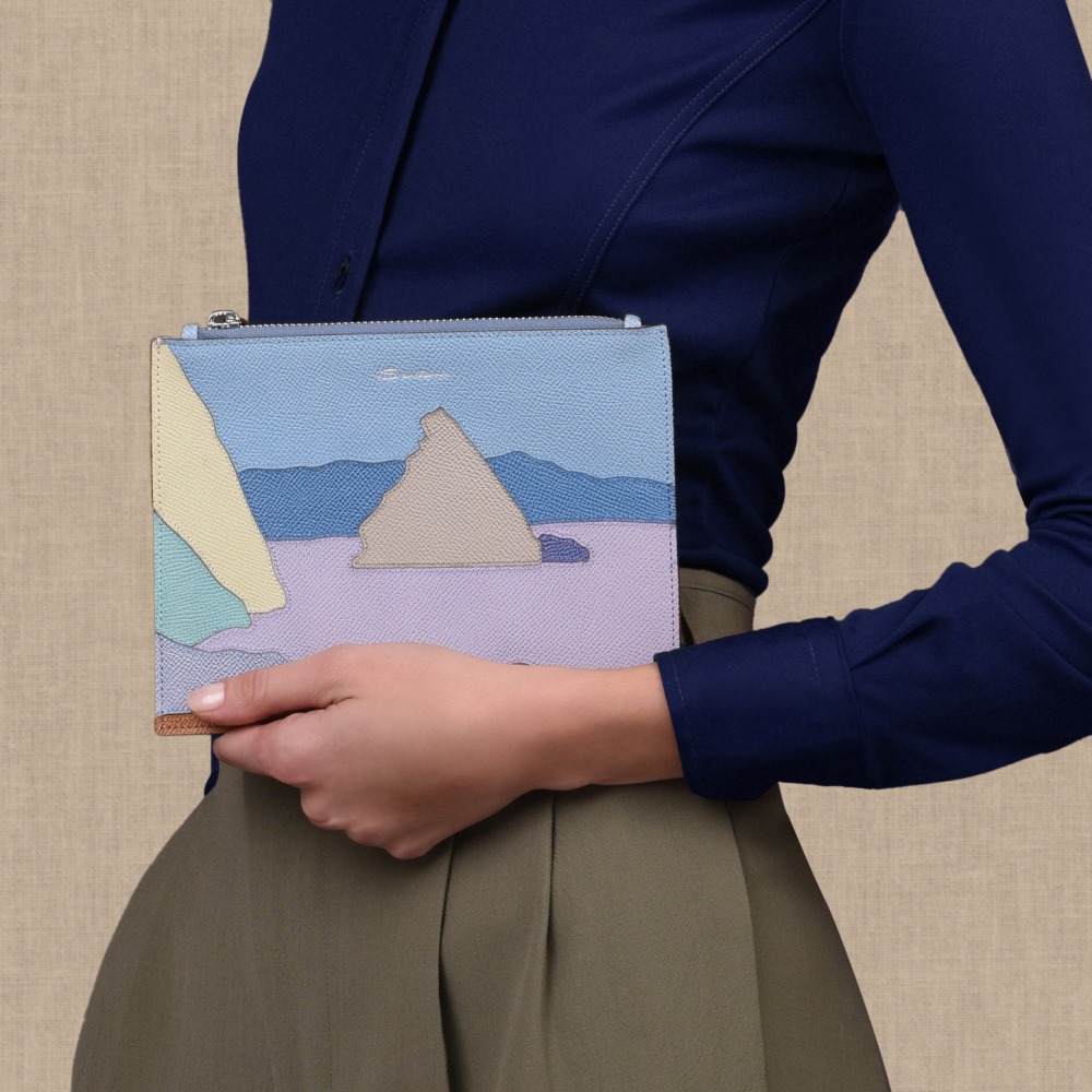 Pouch piccola in Saffiano azzurro - Azzurro