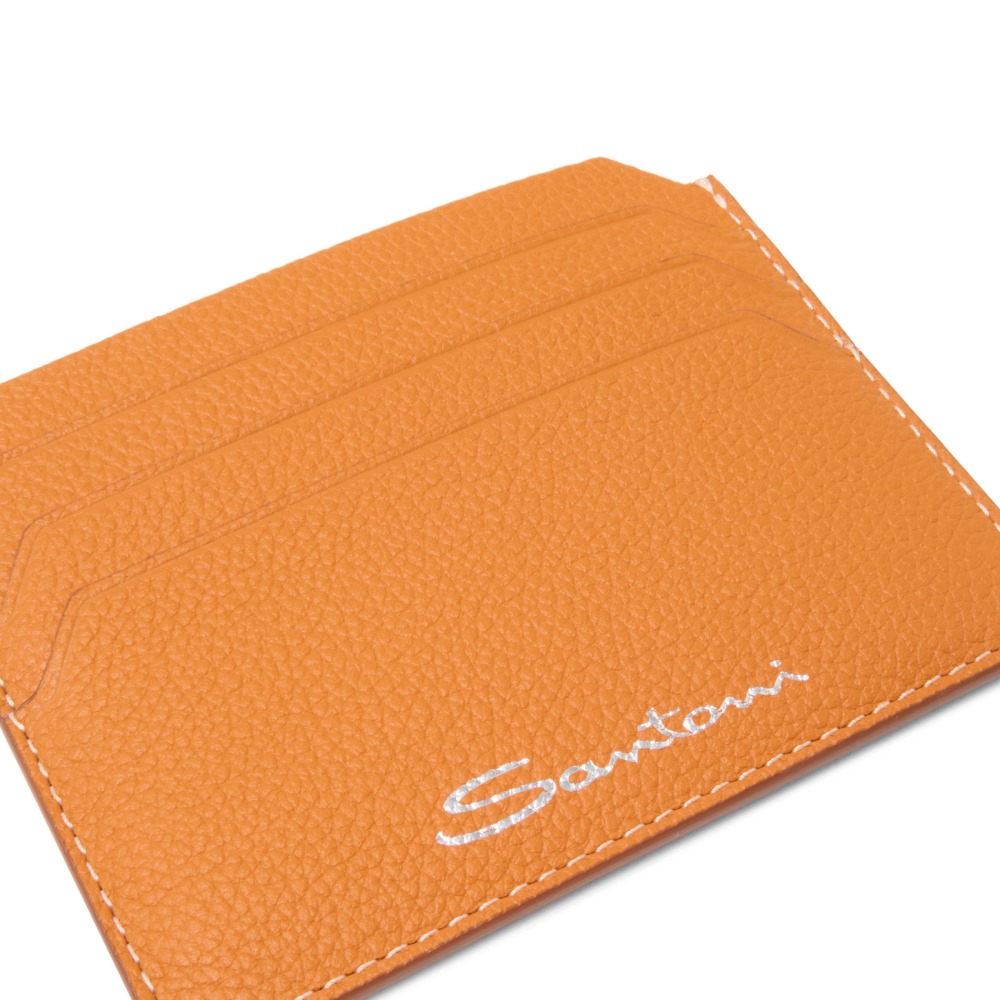 Porta carte di credito in pelle bottalata arancione - Arancione
