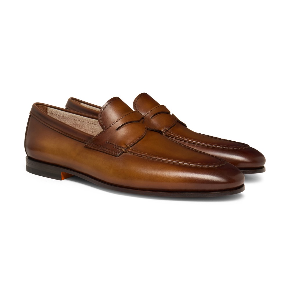 Mocassino penny da uomo in pelle marrone - Marrone chiaro