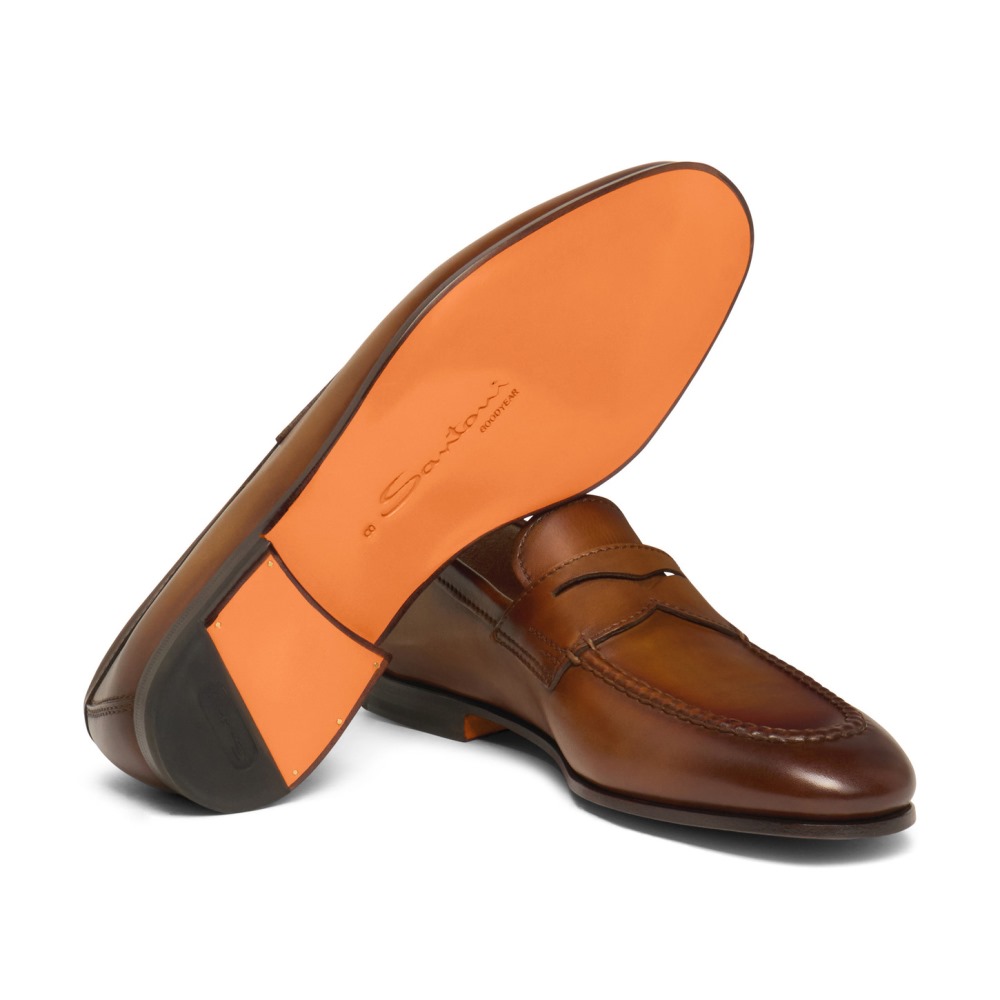 Mocassino penny da uomo in pelle marrone - Marrone chiaro