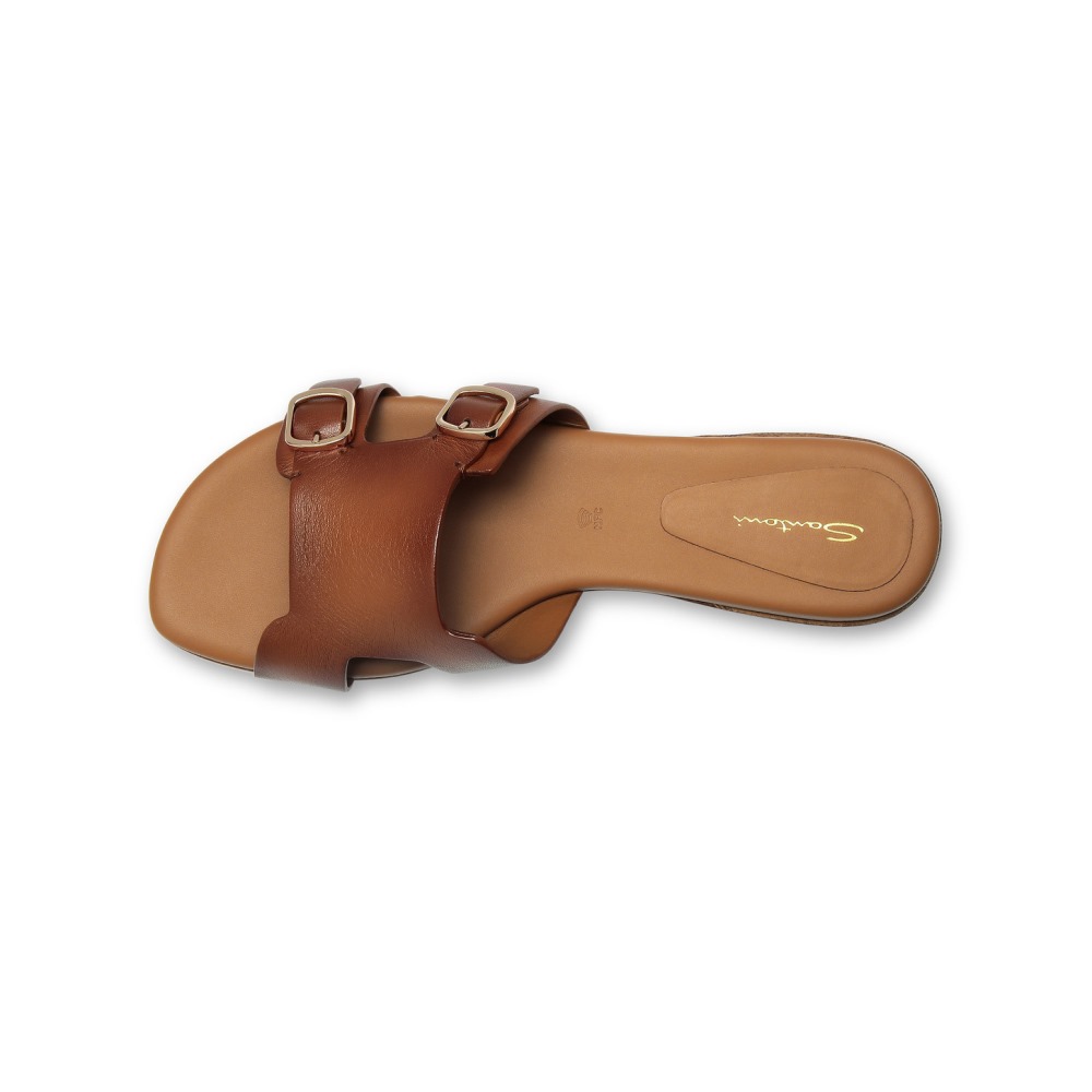 Sandalo slide Didi con doppia fibbia da donna in pelle marrone - Marrone chiaro